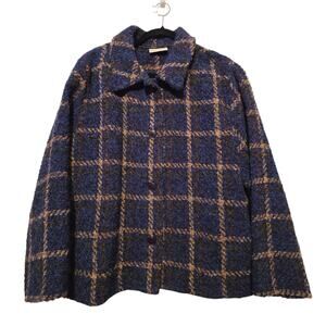 Weave Of The Irish Plaid Wool Jacket Women LG Blue Tweed Preppy Academia Classic